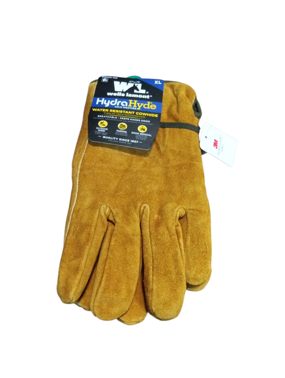 HydraHyde Water Resistant Cowhide Work Gloves - Brown, XL NEW WITH TAGS